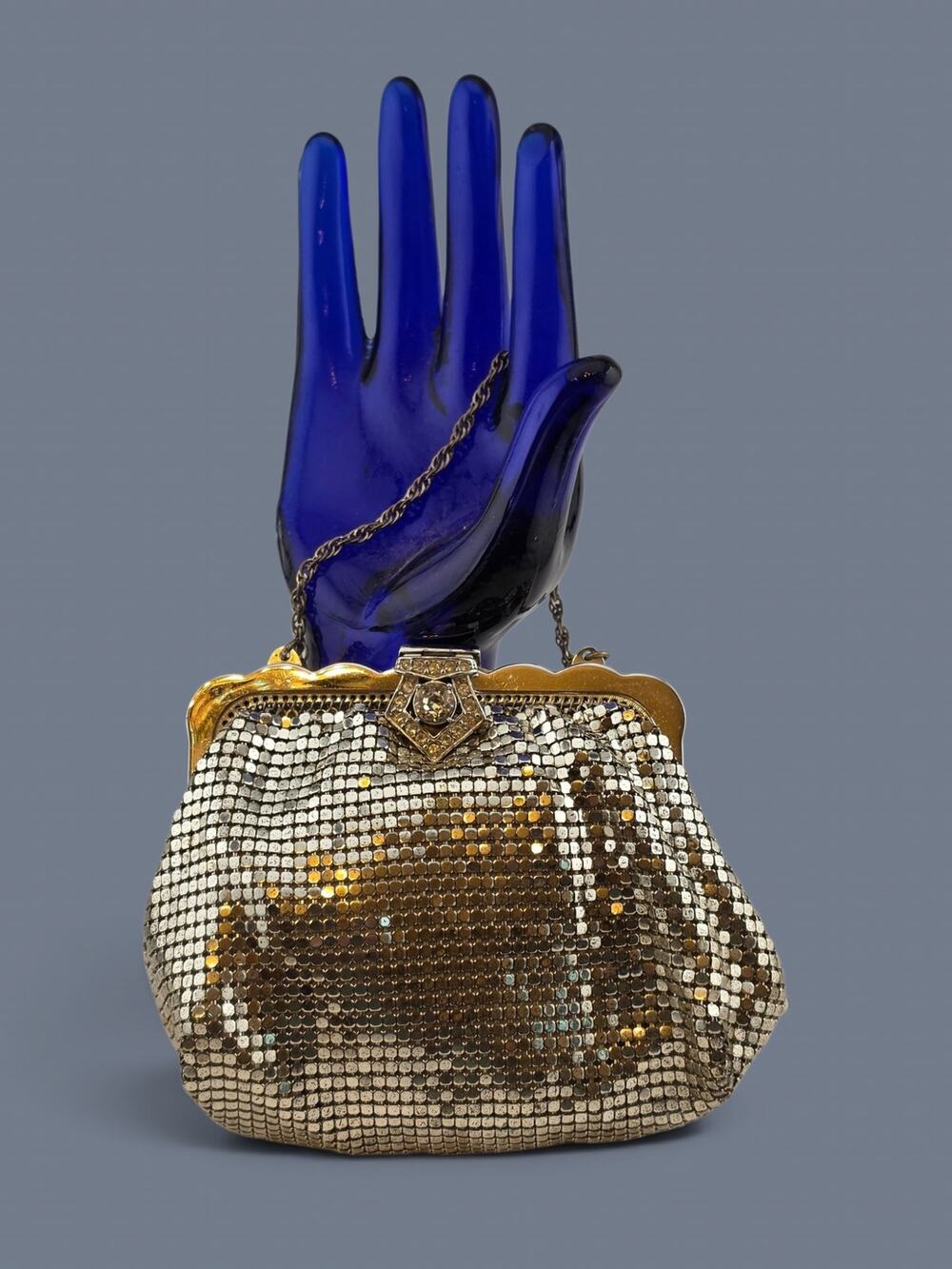 Vintage Whiting & Davis Silver Tone Mesh Rhinestone Evening Purse Made USA